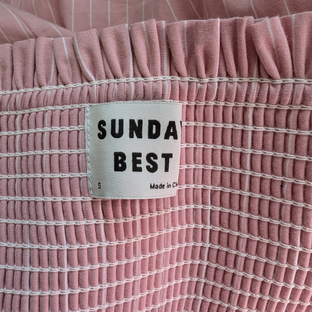 Aritzia Sunday Best Mini Smocked Babydoll Dress Small Pink & White Strip… - Picture 9 of 12